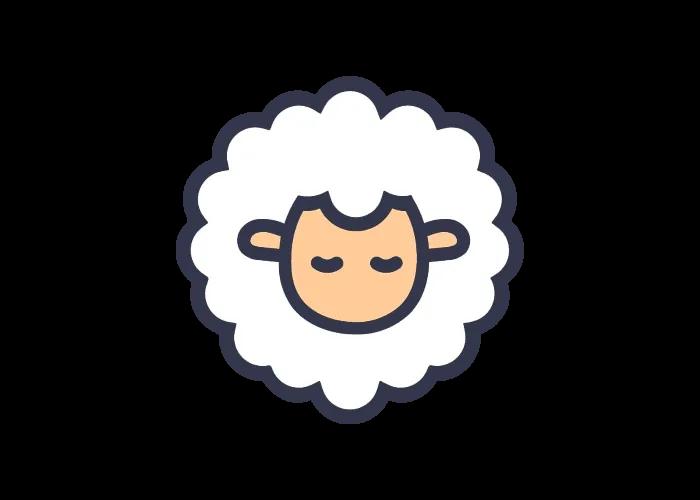 Cartoon illustration of a single fluffy sheep with a peaceful, closed-eye expression.