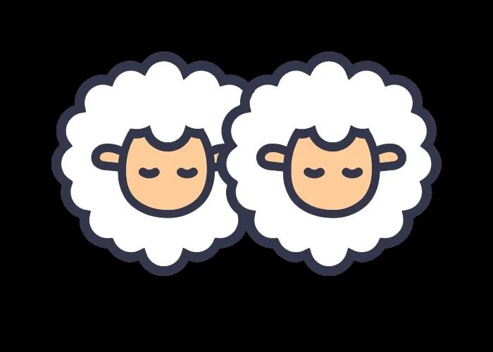 Cartoon illustration of two fluffy sheep side by side with calm expressions.